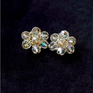 Vintage aurora borealis crystal clip on earrings